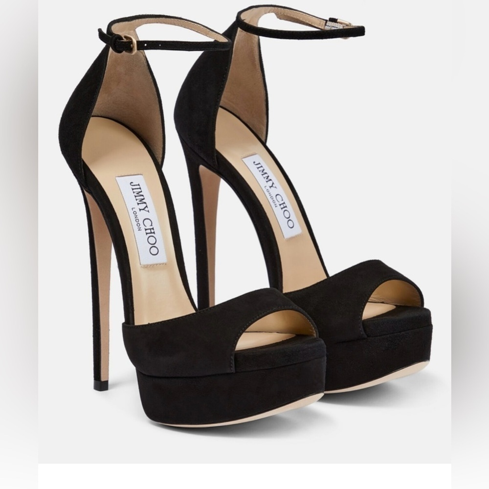 Jimmy Choo Black Suede Platform Ankle-Strap Heels